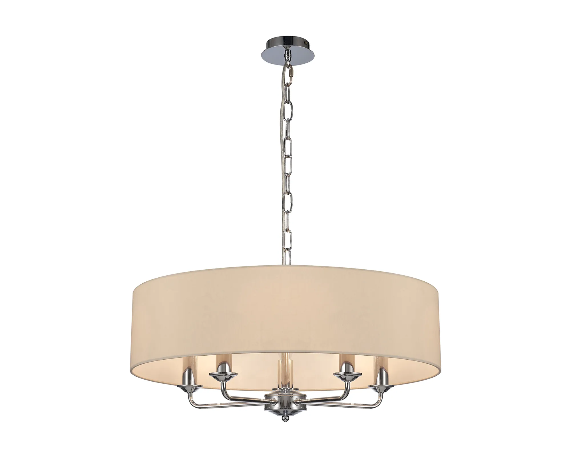 DK0011  Banyan 60cm 5 Light Pendant Polished Chrome, Ivory Pearl